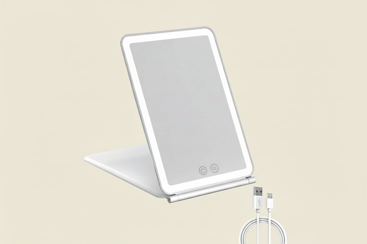 Espejo de Maquillaje Plegable con Luz LED Táctil